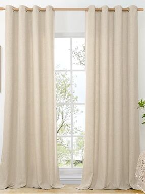 Oatmeal Linen Curtains, 90” Length, 2 Panels